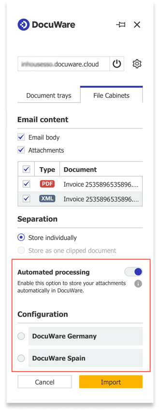 Automated e-invoice processing with DocuWare for Outlook Add-In
